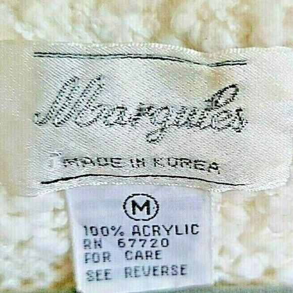 Margules 80s M Vintage Sweater Pastel Floral‎ Pink Hand Knit Retro Medium Prop - Picture 3 of 4